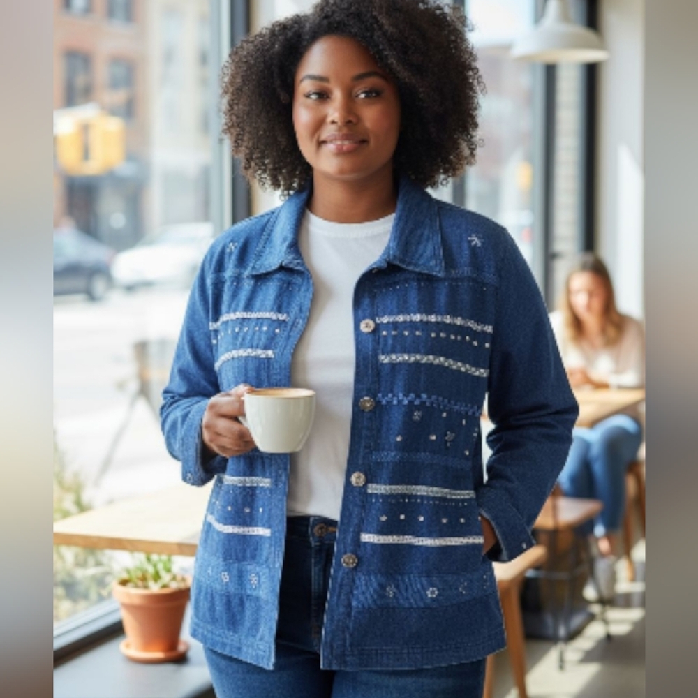 Koret City Blues Embroidered Denim Button Up Jacket Women's Size 22 Wide